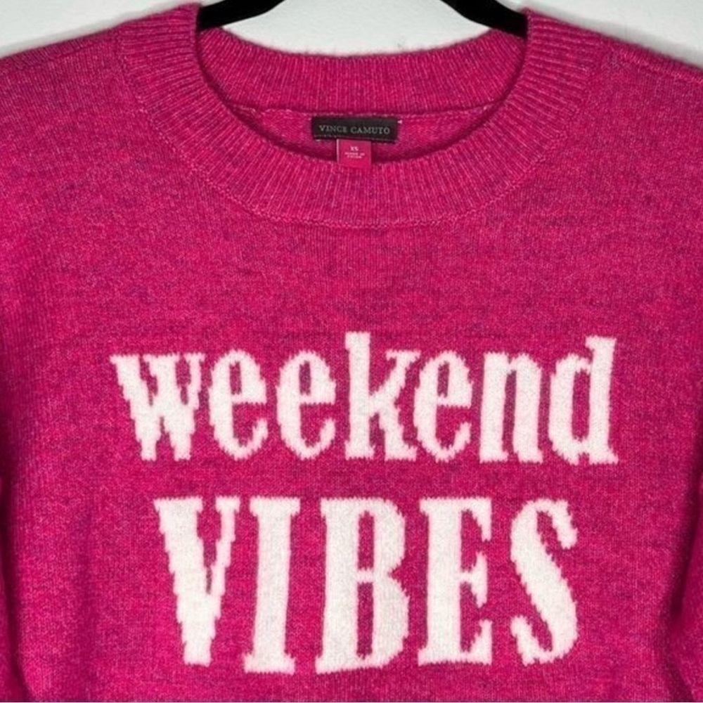 VINCE CAMUTO Oversized Weekend Vibes Sweater XS Hot Pink Crew Neckline - Picture 3 of 9